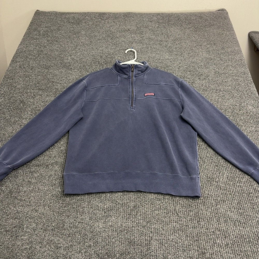 Vineyard Vines Pullover Mens L Blue Cotton Quarter Zip Mock Neck Preppy Casual